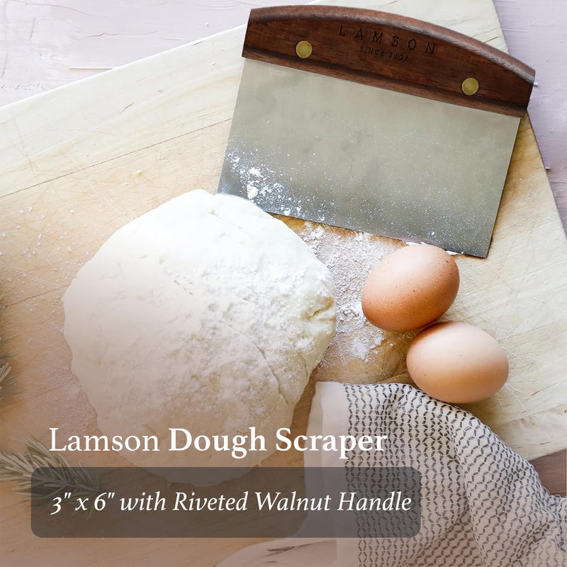 Lamson Kitchen Utensils - 3" x 6" Bench Scraper, High-Carbon Stainless Steel Dough Scraper, Ergonomic Riveted Walnut Handle, Handcrafted, Full-Tang Design, Built to Last - Image 4